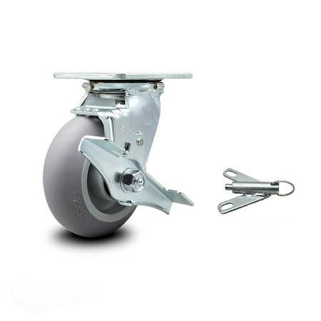 Service Caster 5 Inch Thermoplastic Rubber Caster with Roller Bearing and Brake/Swivel Lock SCC SCC-30CS520-TPRRD-TLB-BSL